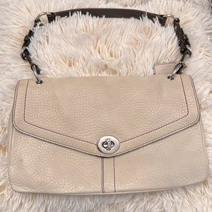 ECU COACH Cream Pebble Leather Shoulder Bag 12” x 7”